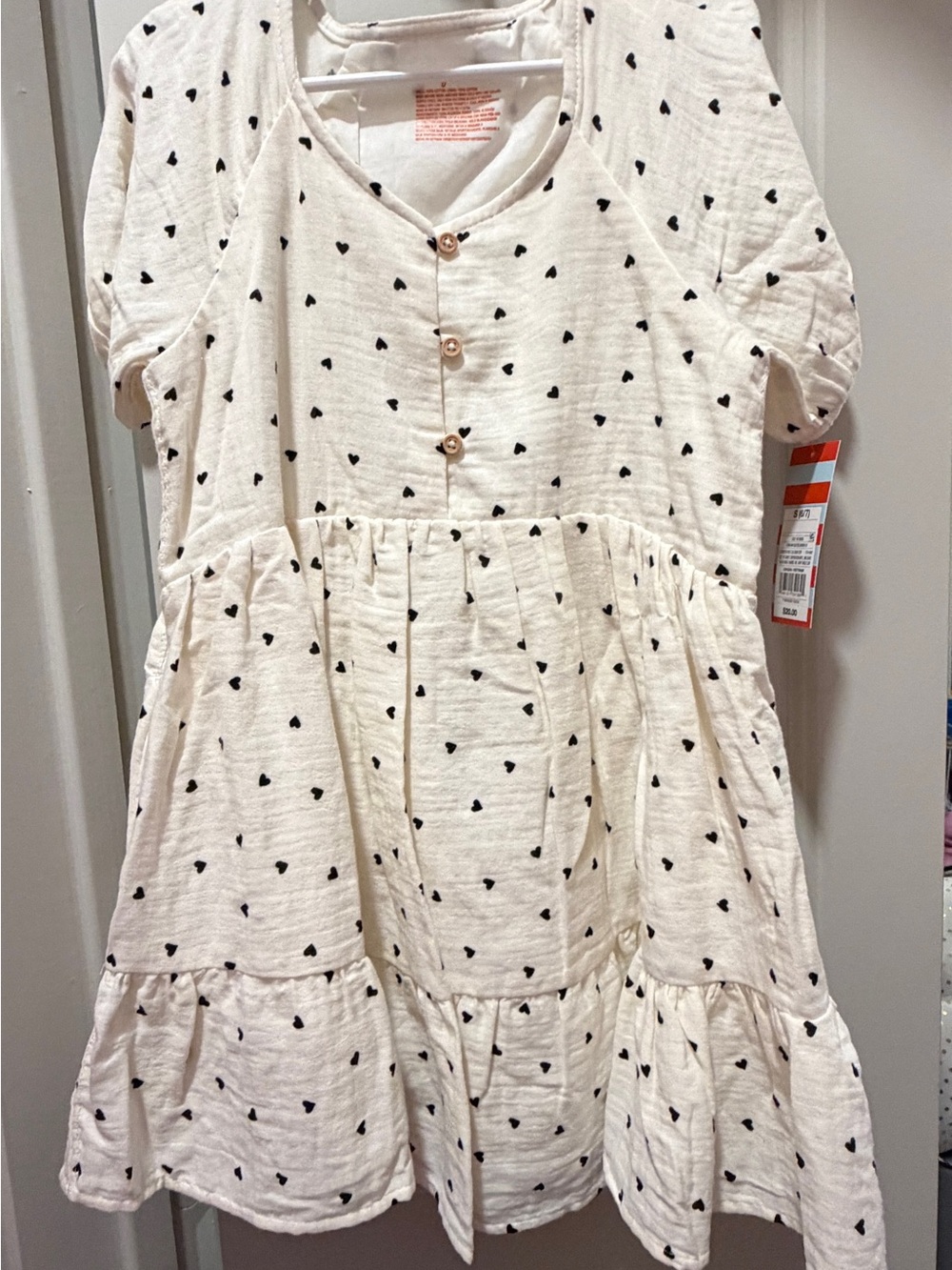 Cat & Jack Cream Tiered Dress with Black Heart Print